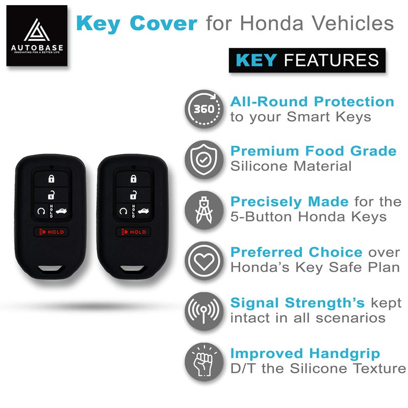 Autobase Silicone Key Fob Cover for Honda Accord Civic CR-V CRV Pilot Passport Insight EX EX-L Touring | Car Accessory | Key Protection Case - 2 Pcs (Black) - Image 4